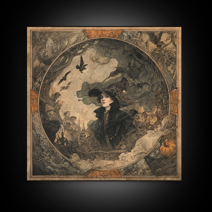 The Haunted Portrait, Gothic Storybook Art, Square Wall Art, Dark Fantasy Wall Art, Framed Canvas Print, Halloween Wall Art