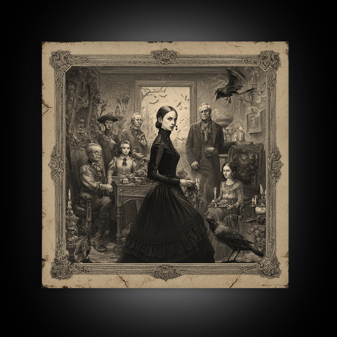 The Haunted Portrait, Victorian Macabre Art, Square Wall Art, Dark Fantasy Wall Art, Canvas Print, Halloween Wall Art, Horror Wall Art
