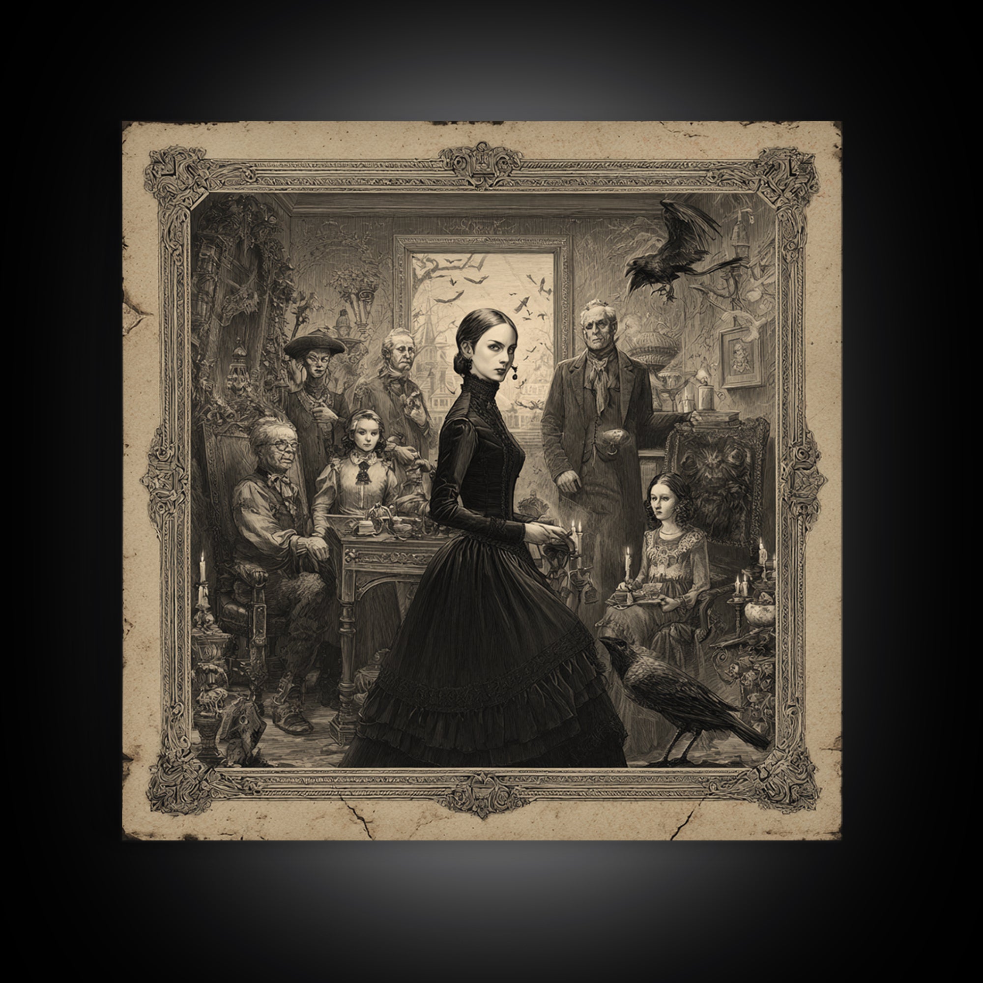 The Haunted Portrait, Victorian Macabre Art, Square Wall Art, Dark Fantasy Wall Art, Canvas Print, Halloween Wall Art, Horror Wall Art
