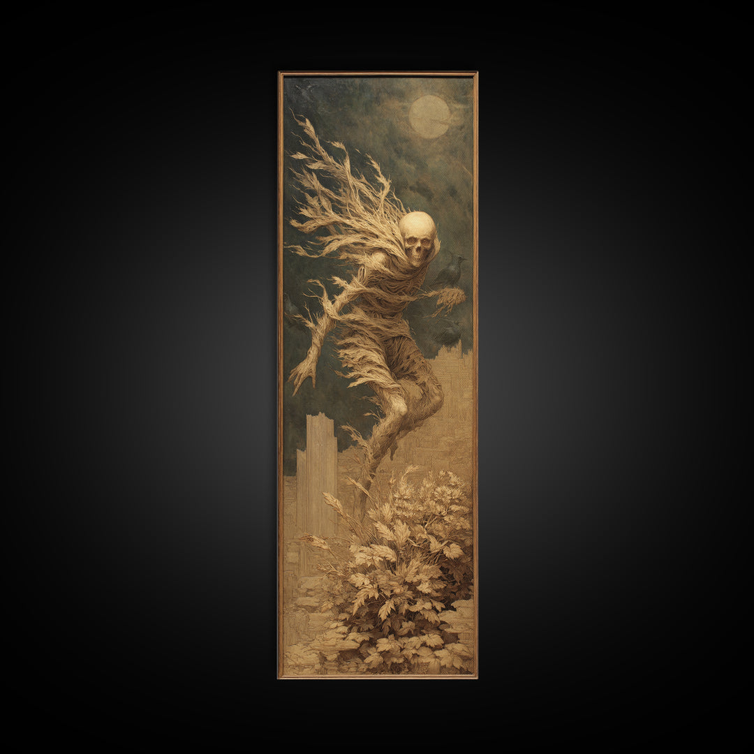 The Haunted Portrait, Surreal Apocalyptic Art, Tall Narrow Wall Art, Dark Halloween Decor, Framed Canvas Print, Halloween Wall Art