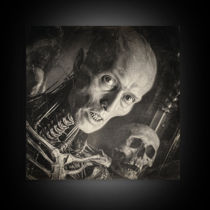 The Haunted Portrait, Biomechanical Horror Art, Square Wall Art, Dark Fantasy Wall Art, Framed Canvas Print, Halloween Wall Art