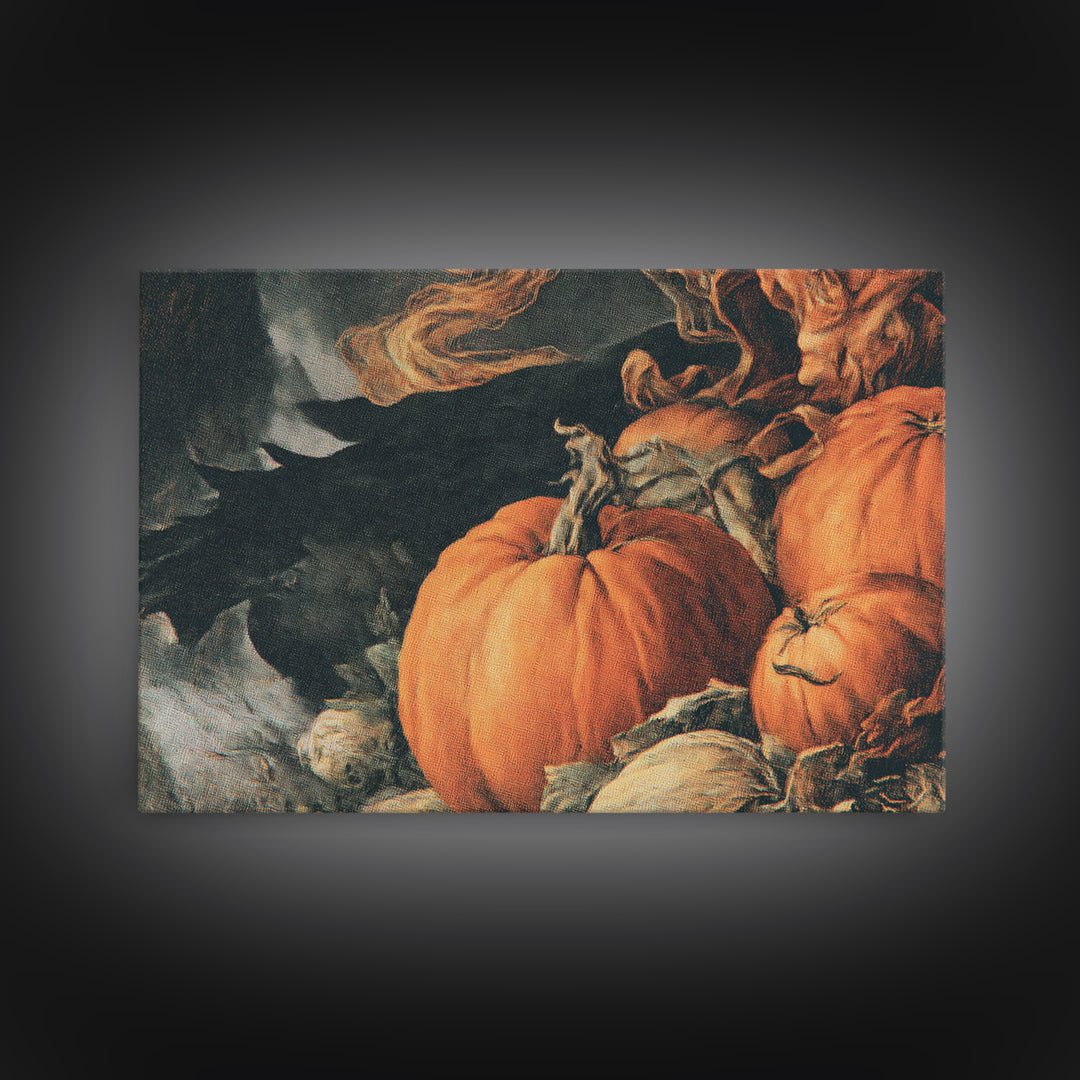 Vintage Orange-And-Black Halloween, Dark Renaissance Art, Landscape Wall Art, Macabre Wall Art, Canvas Print, Halloween Wall Art