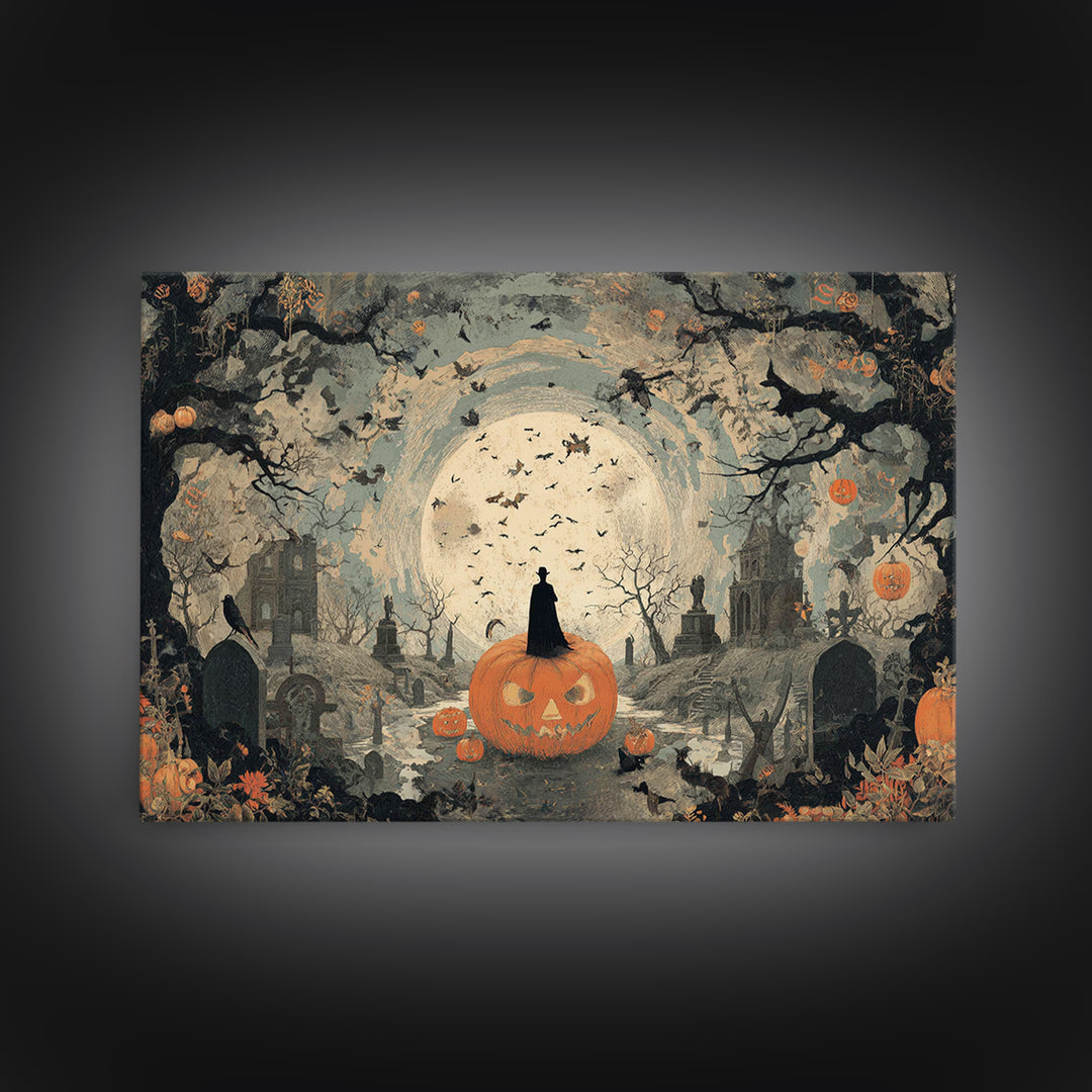 Vintage Orange-And-Black Halloween, Romantic Gothic Landscape, Landscape Wall Art, Dark Fantasy Wall Art, Canvas Print