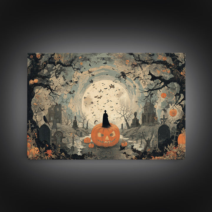 Vintage Orange-And-Black Halloween, Romantic Gothic Landscape, Landscape Wall Art, Dark Fantasy Wall Art, Canvas Print