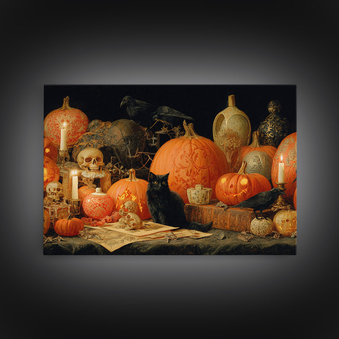 Vintage Orange-And-Black Halloween, Decadent Gothic Art, Landscape Wall Art, Macabre Wall Art, Canvas Print, Halloween Wall Art