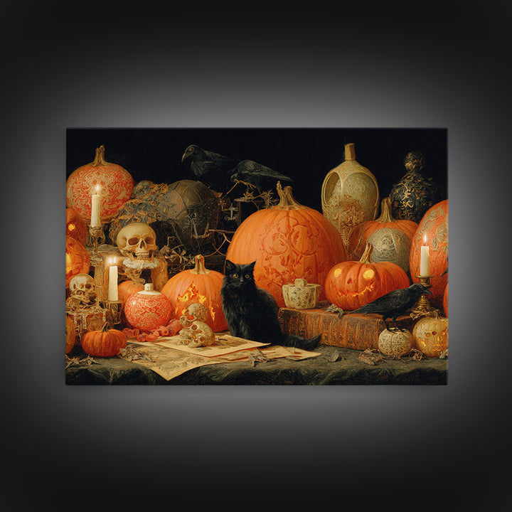 Vintage Orange-And-Black Halloween, Decadent Gothic Art, Landscape Wall Art, Macabre Wall Art, Canvas Print, Halloween Wall Art