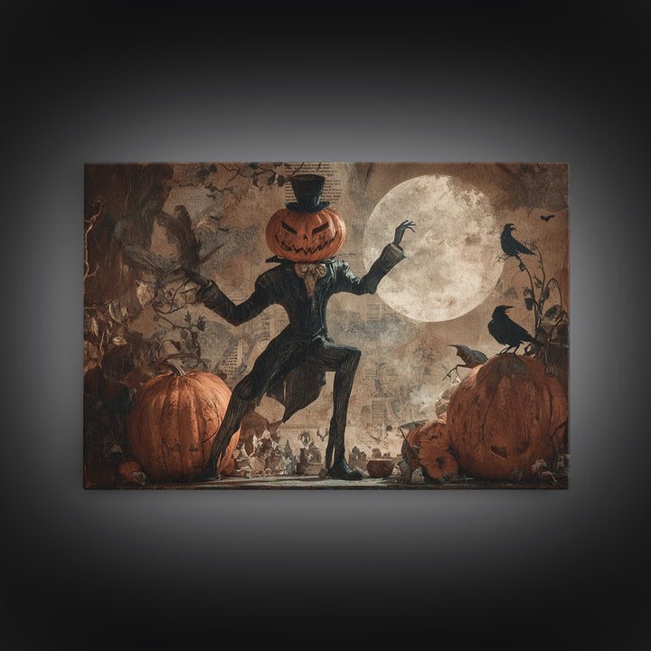 Vintage Orange-And-Black Halloween, Expressionist Nightmare Art, Landscape Wall Art, Dark Fantasy Wall Art, Framed Canvas Print