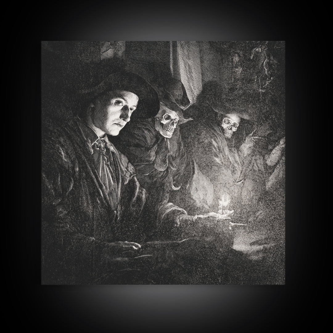 Monochrome Gothic Halloween, Danse Macabre Art, Square Wall Art, Gothic Horror Wall Art, Canvas Print