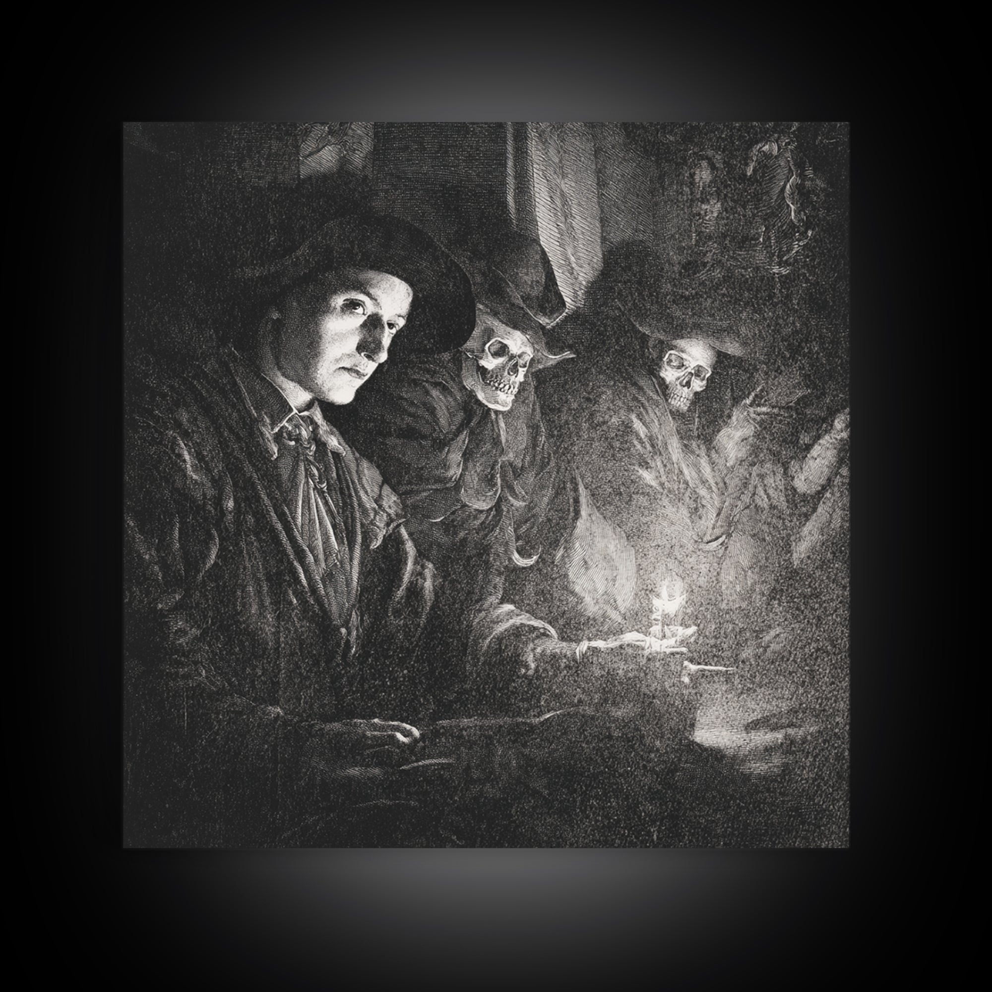 Monochrome Gothic Halloween, Danse Macabre Art, Square Wall Art, Gothic Horror Wall Art, Canvas Print