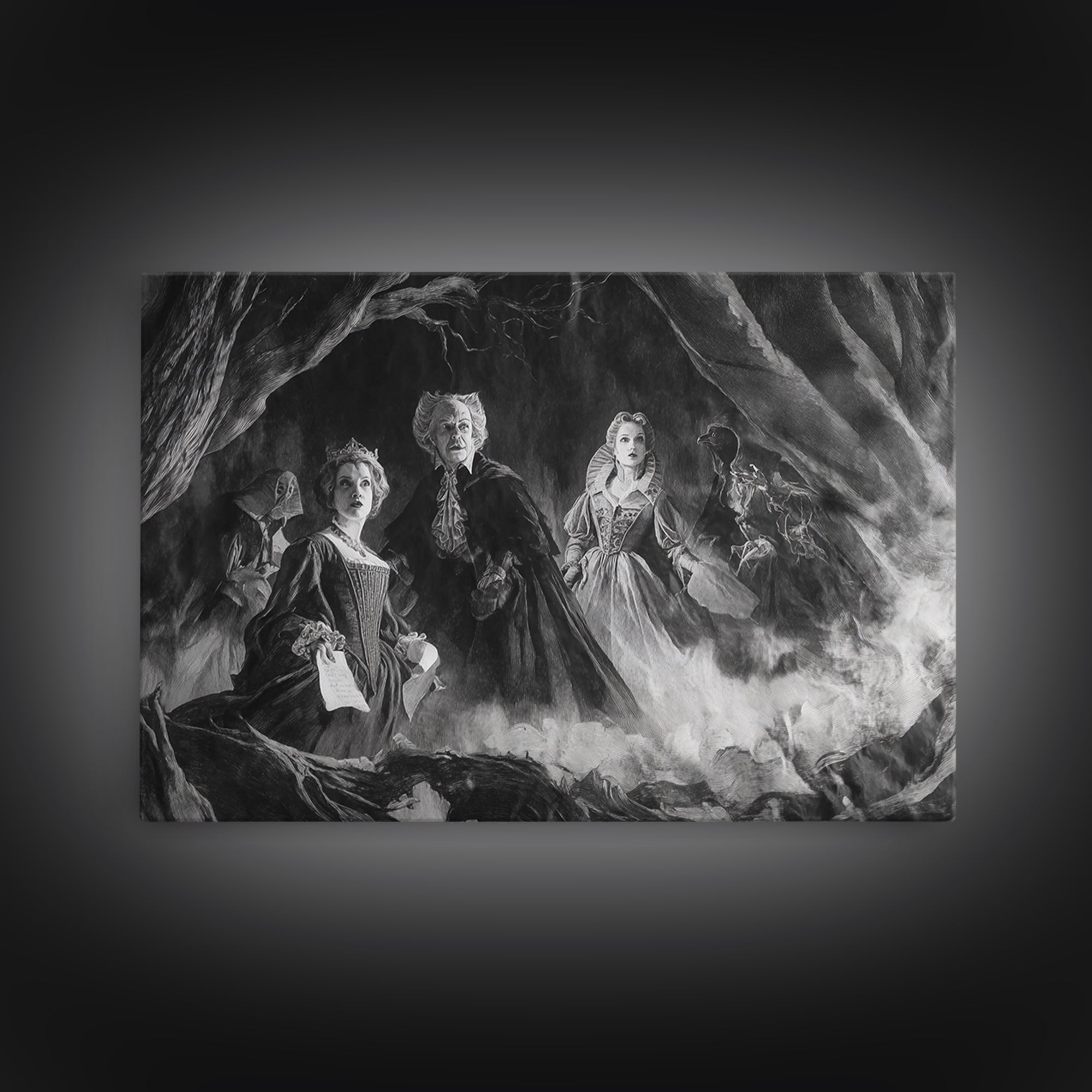 Monochrome Gothic Halloween, Baroque Witchcraft Art, Landscape Wall Art, Macabre Wall Art, Canvas Print, Halloween Wall Art