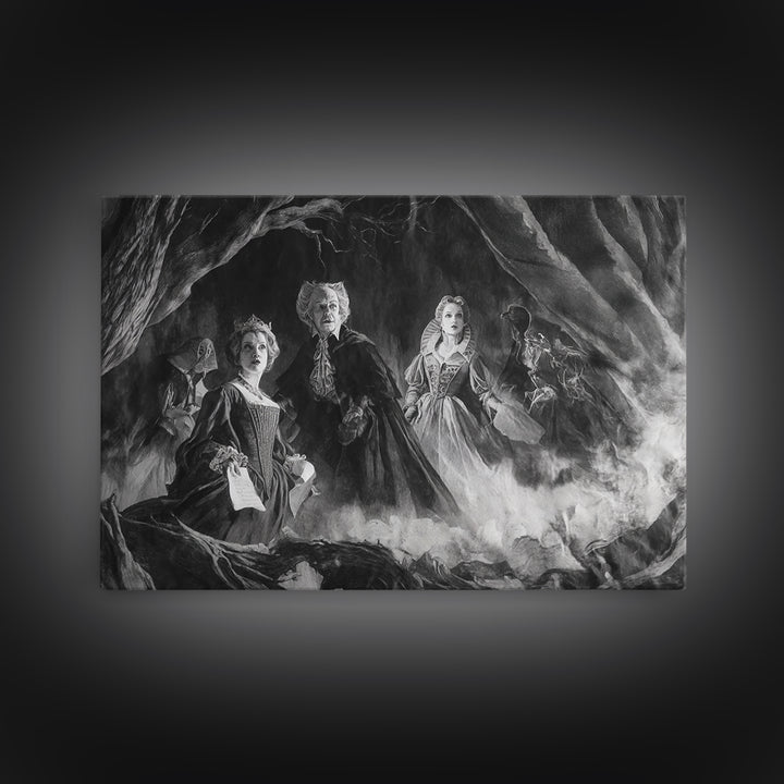 Monochrome Gothic Halloween, Baroque Witchcraft Art, Landscape Wall Art, Macabre Wall Art, Canvas Print, Halloween Wall Art