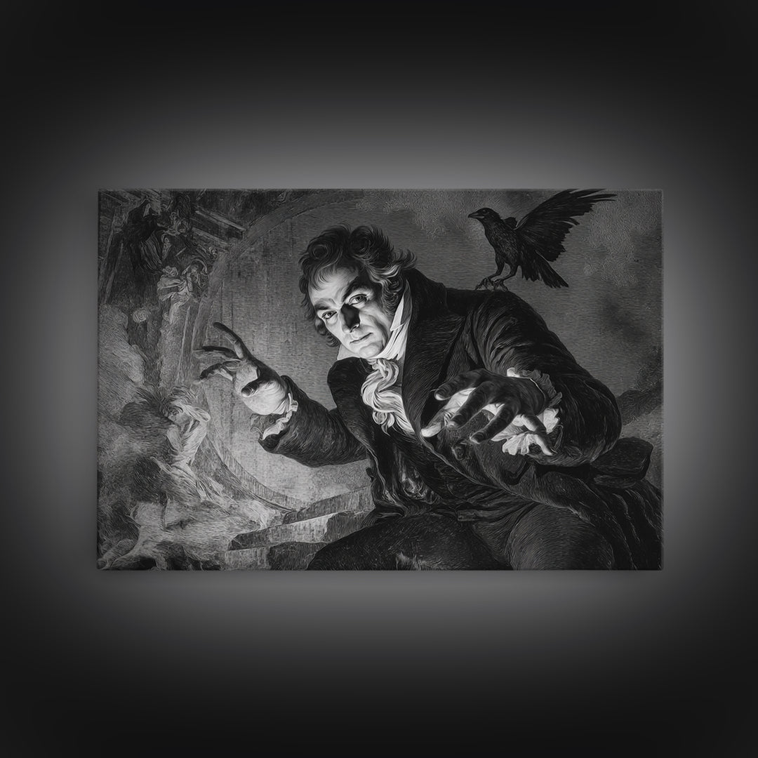 Monochrome Gothic Halloween, Dark Romantic Horror Art, Landscape Wall Art, Macabre Wall Art, Canvas Print, Halloween Wall Art