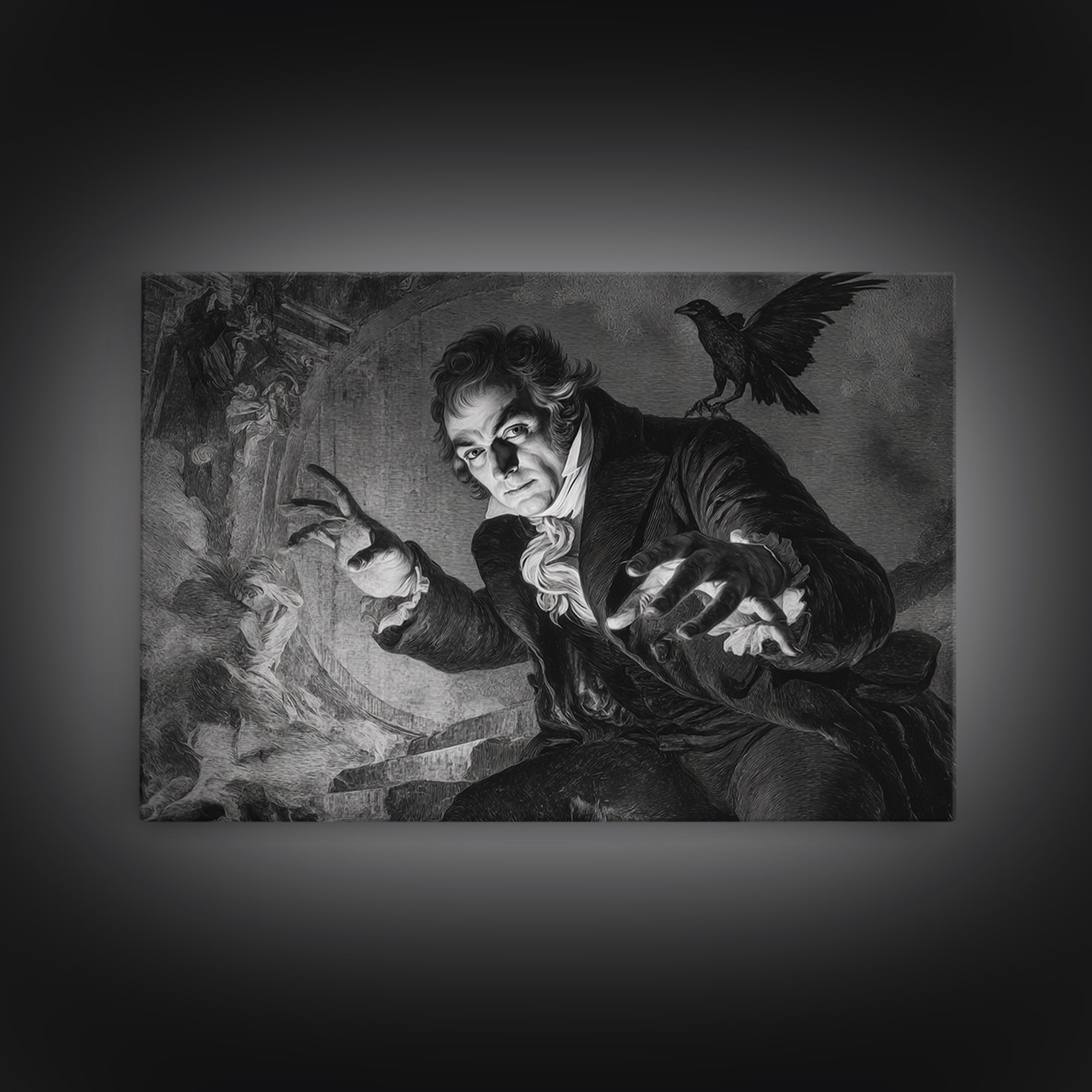 Monochrome Gothic Halloween, Dark Romantic Horror Art, Landscape Wall Art, Macabre Wall Art, Canvas Print, Halloween Wall Art
