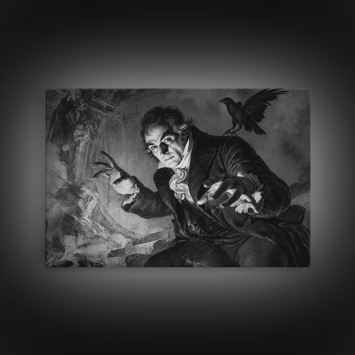 Monochrome Gothic Halloween, Dark Romantic Horror Art, Landscape Wall Art, Macabre Wall Art, Canvas Print, Halloween Wall Art