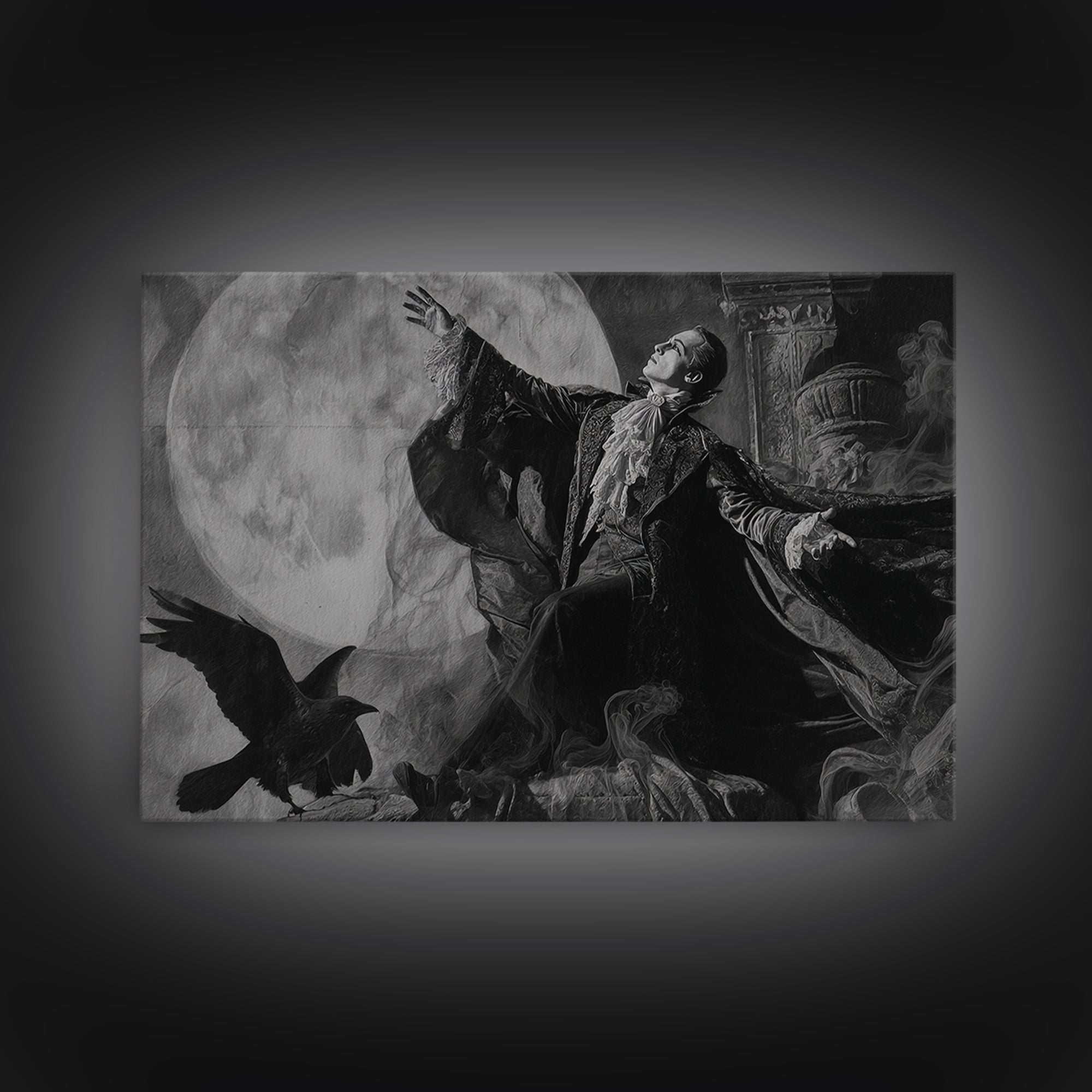 Monochrome Gothic Halloween, Gothic Nightmare Art, Landscape Wall Art, Macabre Wall Art, Framed Canvas Print, Halloween Wall Art