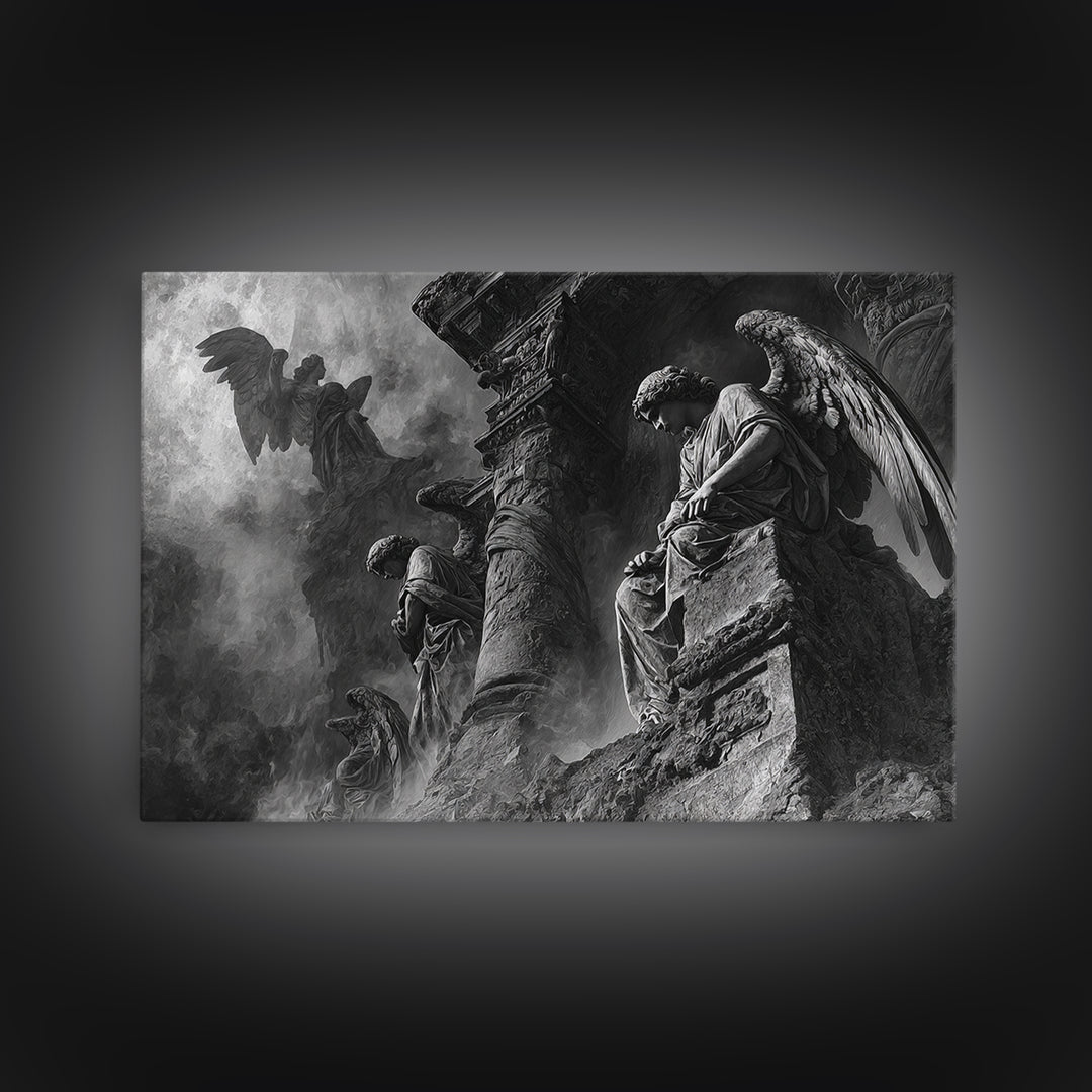 Monochrome Gothic Halloween, Visionary Gothic Art, Landscape Wall Art, Gothic Horror Wall Art, Framed Canvas Print, Halloween Wall Art