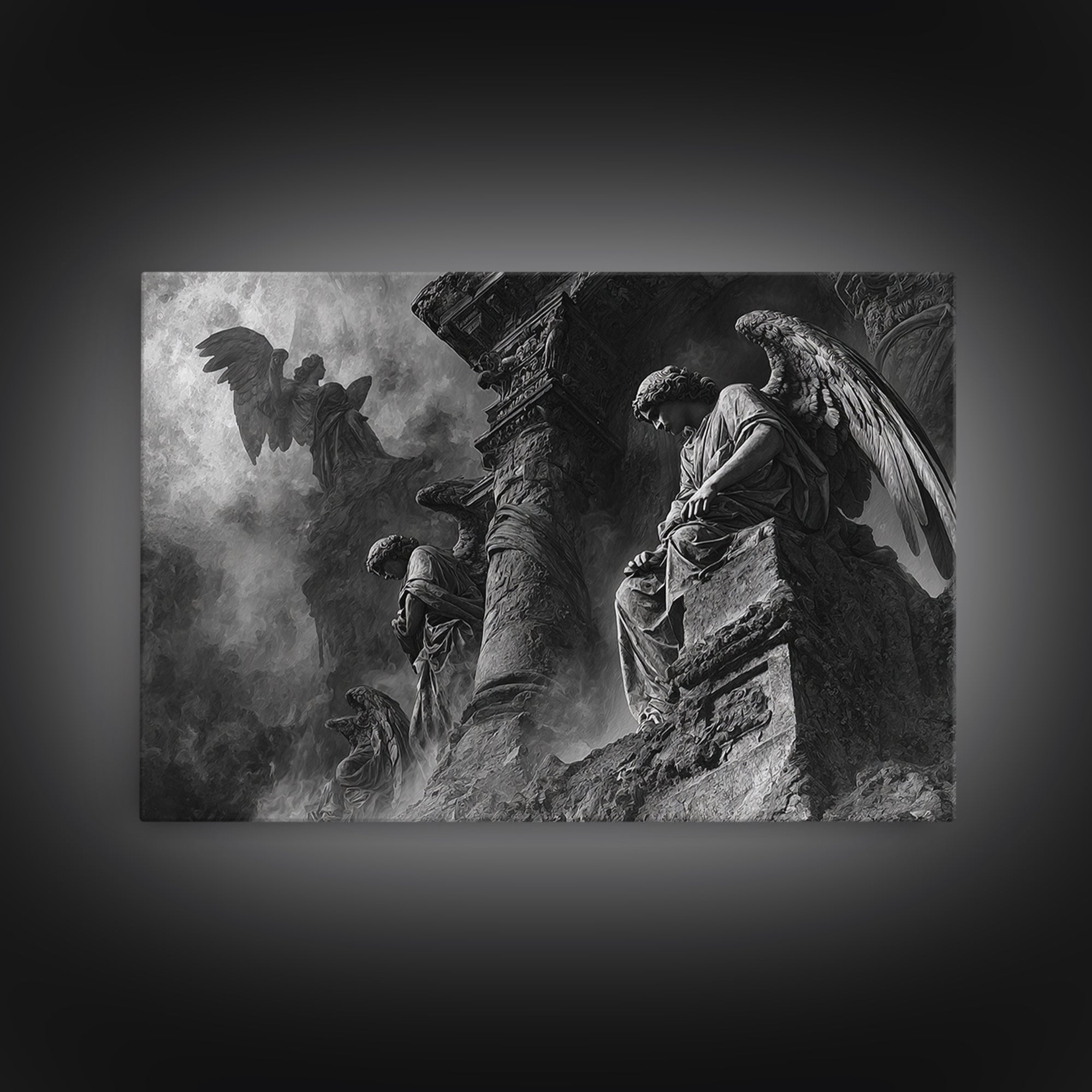 Monochrome Gothic Halloween, Visionary Gothic Art, Landscape Wall Art, Gothic Horror Wall Art, Framed Canvas Print, Halloween Wall Art