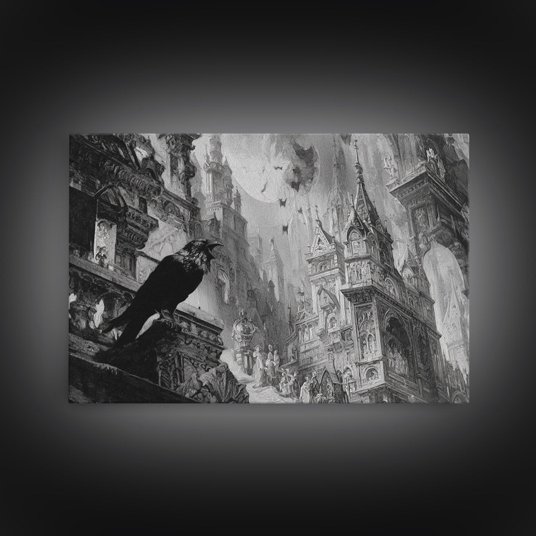 Monochrome Gothic Halloween, Ornate Symbolist Art, Landscape Wall Art, Dark Fantasy Wall Art, Canvas Print, Halloween Wall Art