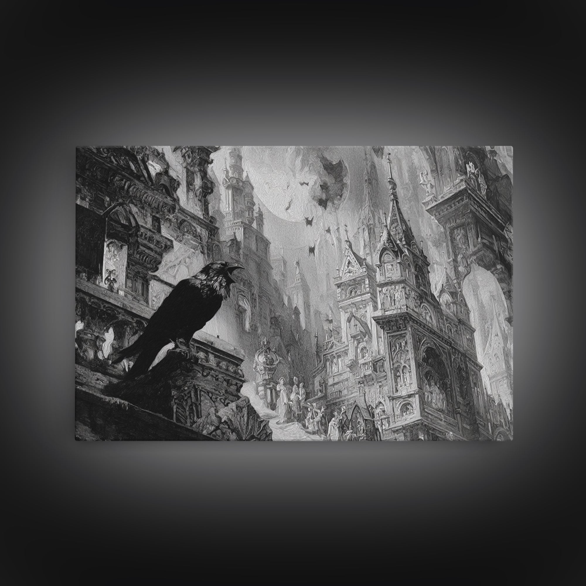 Monochrome Gothic Halloween, Ornate Symbolist Art, Landscape Wall Art, Dark Fantasy Wall Art, Canvas Print, Halloween Wall Art