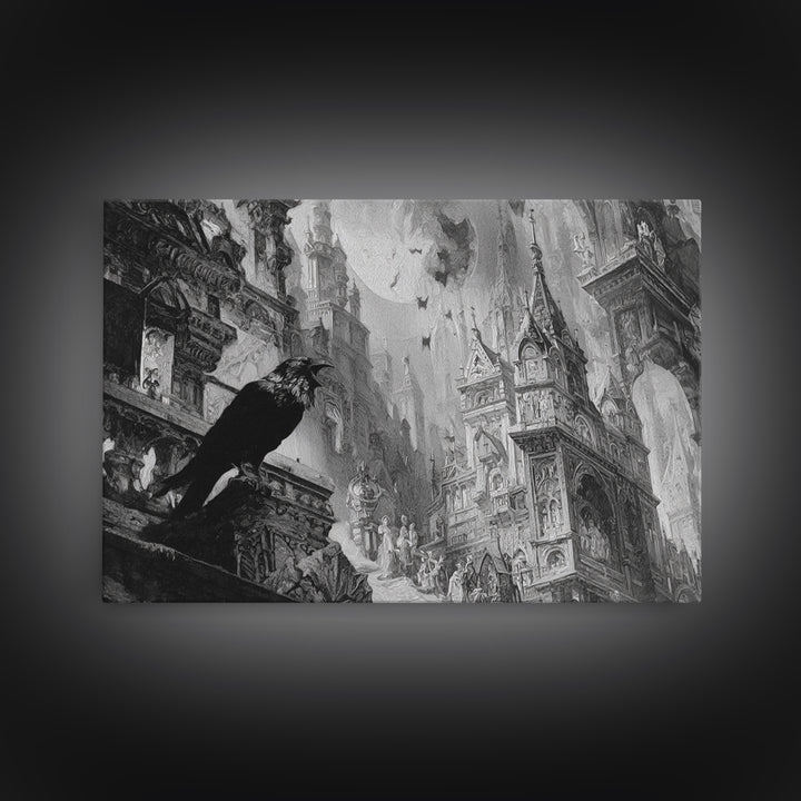 Monochrome Gothic Halloween, Ornate Symbolist Art, Landscape Wall Art, Dark Fantasy Wall Art, Canvas Print, Halloween Wall Art