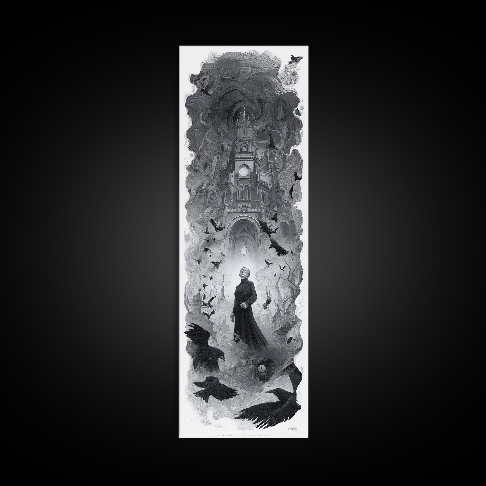Monochrome Gothic Halloween, Surreal Apocalyptic Art, Tall Narrow Wall Art, Macabre Wall Art, Framed Canvas Print, Halloween Decor