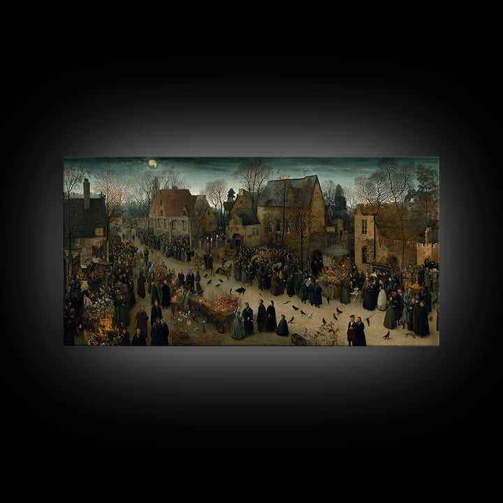 Victorian Mourning Halloween, Northern Renaissance Horror, Wide Panoramic Art, Macabre Wall Art, Framed Canvas Print