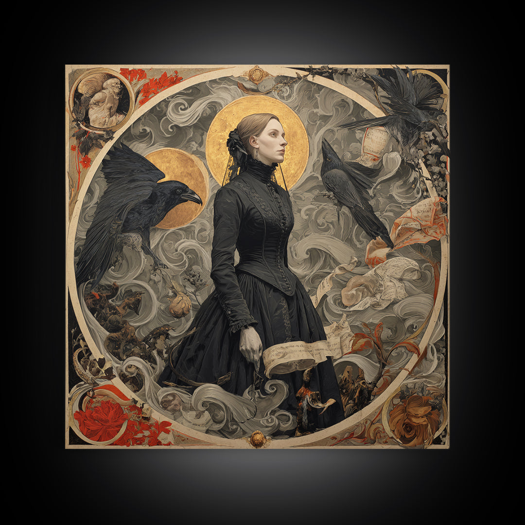 Victorian Mourning Halloween, Dark Renaissance Art, Square Wall Art, Macabre Wall Art, Framed Canvas Print, Halloween Wall Art