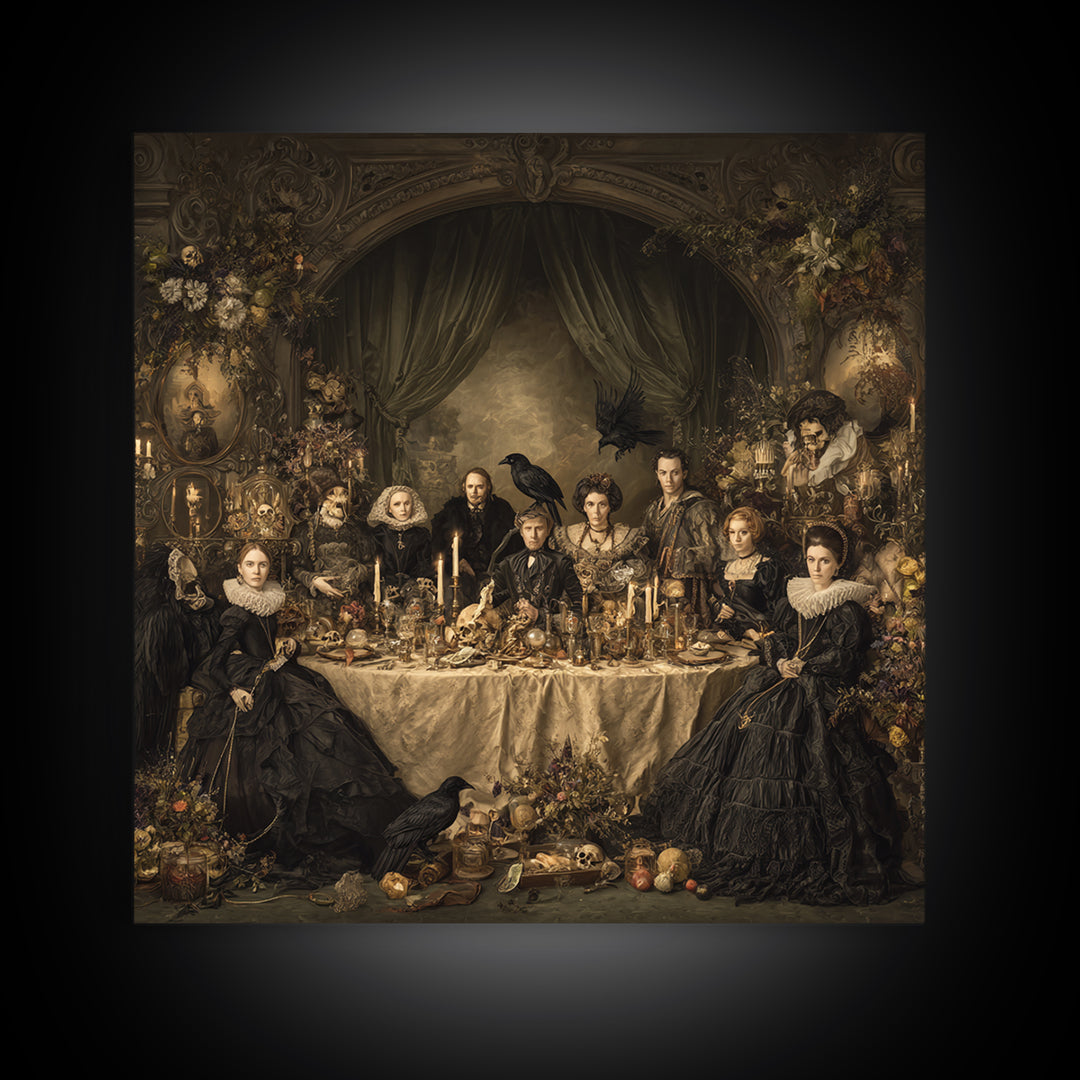 Victorian Mourning Halloween, Danse Macabre Art, Square Wall Art, Macabre Wall Art, Framed Canvas Print