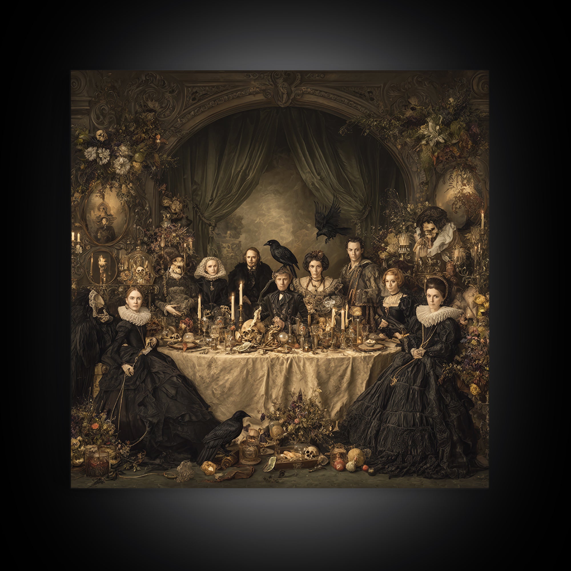 Victorian Mourning Halloween, Danse Macabre Art, Square Wall Art, Macabre Wall Art, Framed Canvas Print