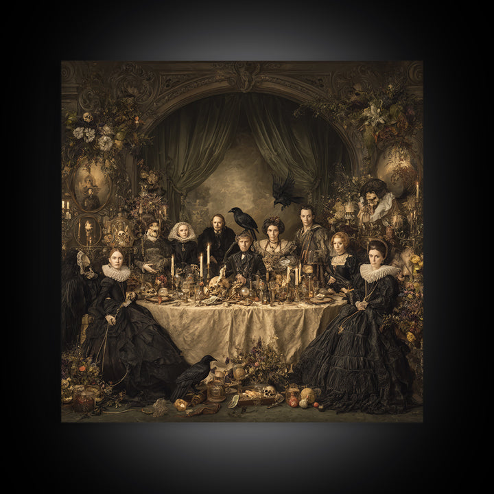 Victorian Mourning Halloween, Danse Macabre Art, Square Wall Art, Macabre Wall Art, Framed Canvas Print