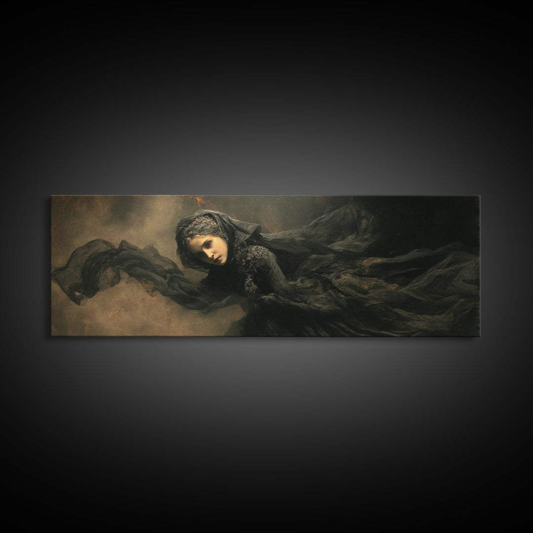 Victorian Mourning Halloween, Dark Romantic Horror Art, Extra Wide Wall Art, Gothic Horror Wall Art, Framed Canvas Print