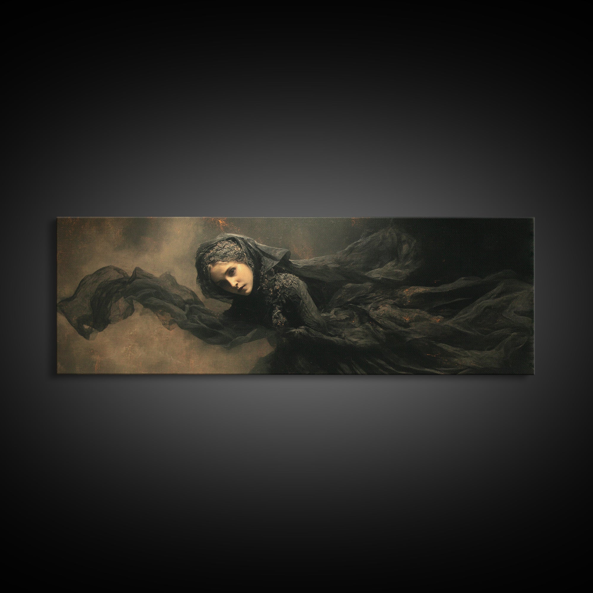 Victorian Mourning Halloween, Dark Romantic Horror Art, Extra Wide Wall Art, Gothic Horror Wall Art, Framed Canvas Print