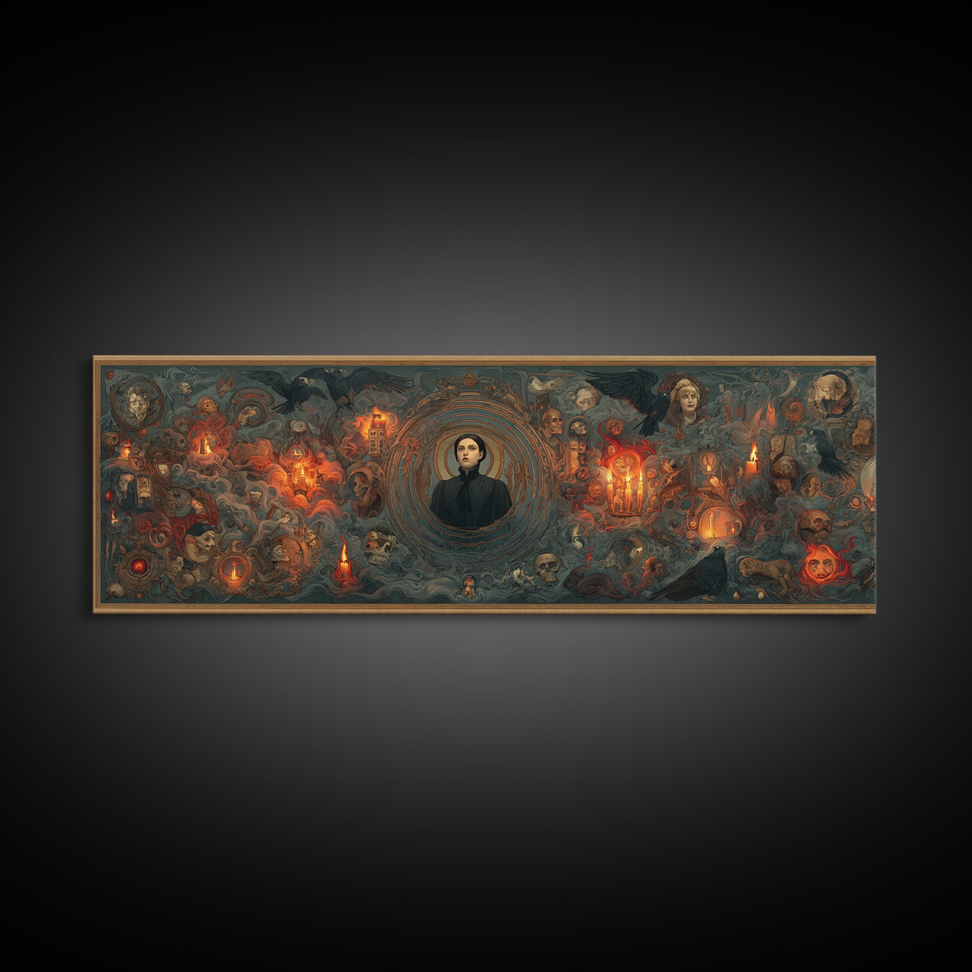 Victorian Mourning Halloween, Visionary Gothic Art, Extra Wide Wall Art, Dark Fantasy Wall Art, Canvas Print, Halloween Wall Art