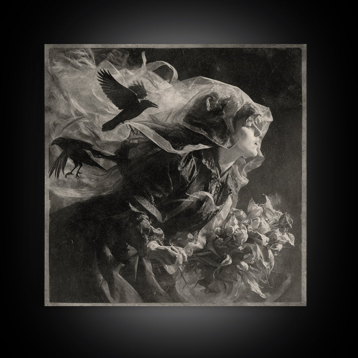 Victorian Mourning Halloween, Symbolist Dream Art, Square Wall Art, Dark Fantasy Wall Art, Canvas Print, Halloween Wall Art
