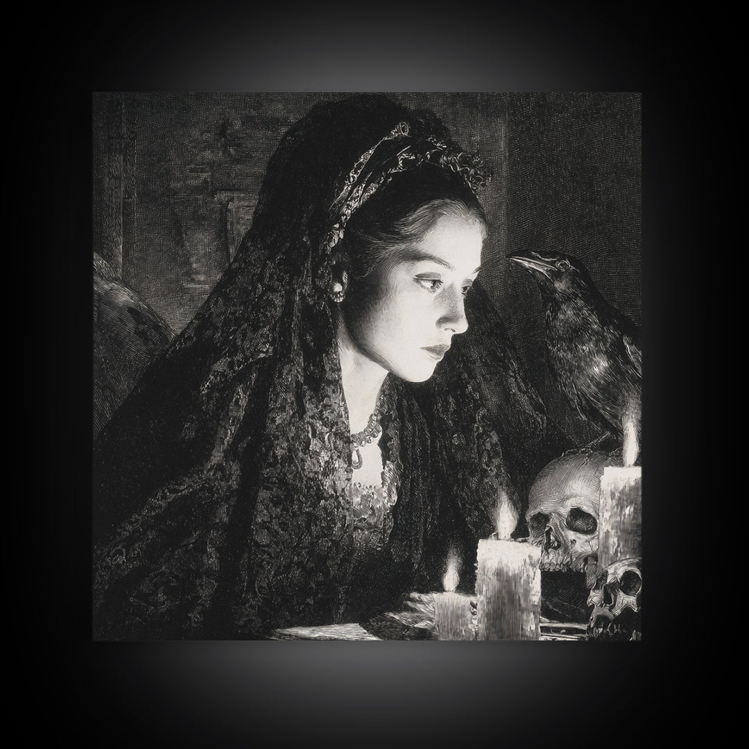Victorian Mourning Halloween, Decadent Gothic Art, Square Wall Art, Macabre Wall Art, Framed Canvas Print, Halloween Wall Art