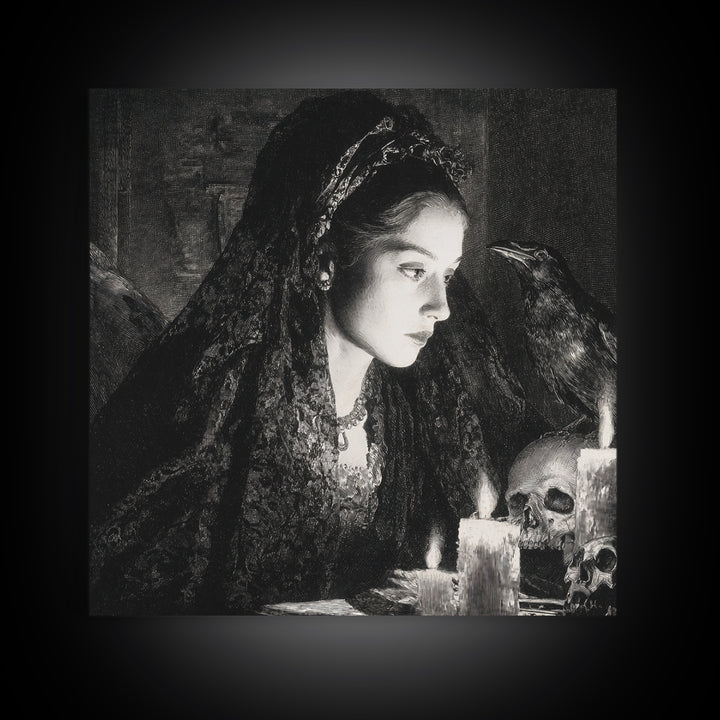 Victorian Mourning Halloween, Decadent Gothic Art, Square Wall Art, Macabre Wall Art, Framed Canvas Print, Halloween Wall Art