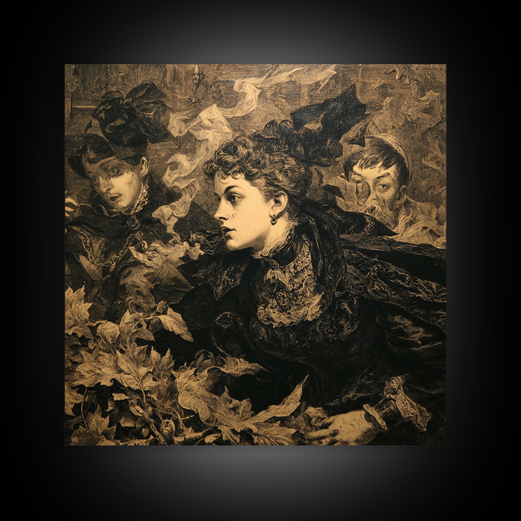 Victorian Mourning Halloween, Symbolist Etching Art, Square Wall Art, Dark Fantasy Wall Art, Framed Canvas Print, Halloween Wall Art
