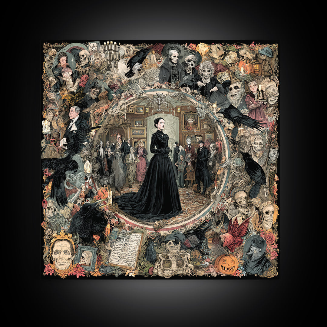 Victorian Mourning Halloween, Grotesque Carnival Art, Square Wall Art, Dark Halloween Decor, Canvas Print, Halloween Wall Art
