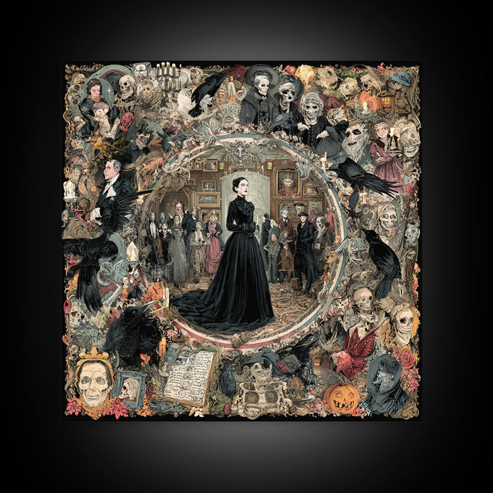 Victorian Mourning Halloween, Grotesque Carnival Art, Square Wall Art, Dark Halloween Decor, Canvas Print, Halloween Wall Art