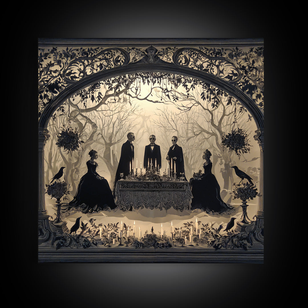 Victorian Mourning Halloween, Decadent Line Art, Square Wall Art, Dark Halloween Decor, Canvas Print, Halloween Wall Art