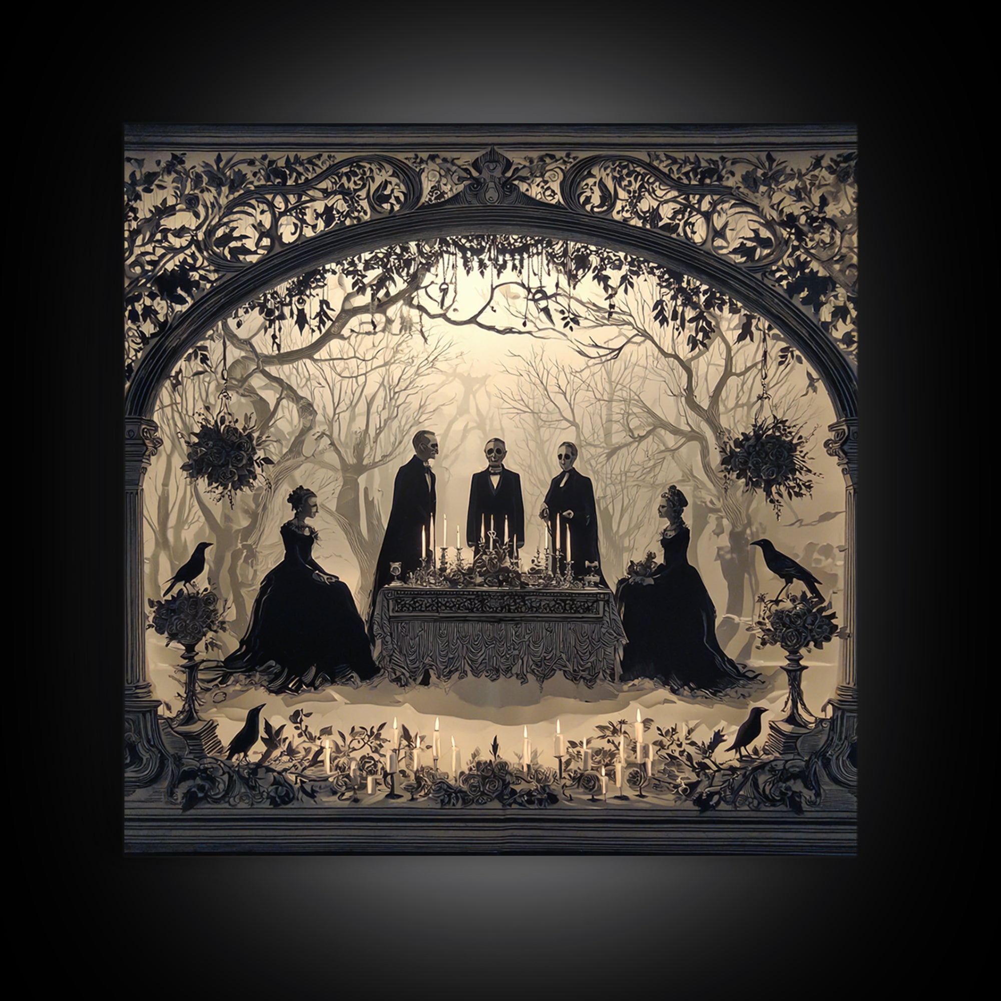 Victorian Mourning Halloween, Decadent Line Art, Square Wall Art, Dark Halloween Decor, Canvas Print, Halloween Wall Art
