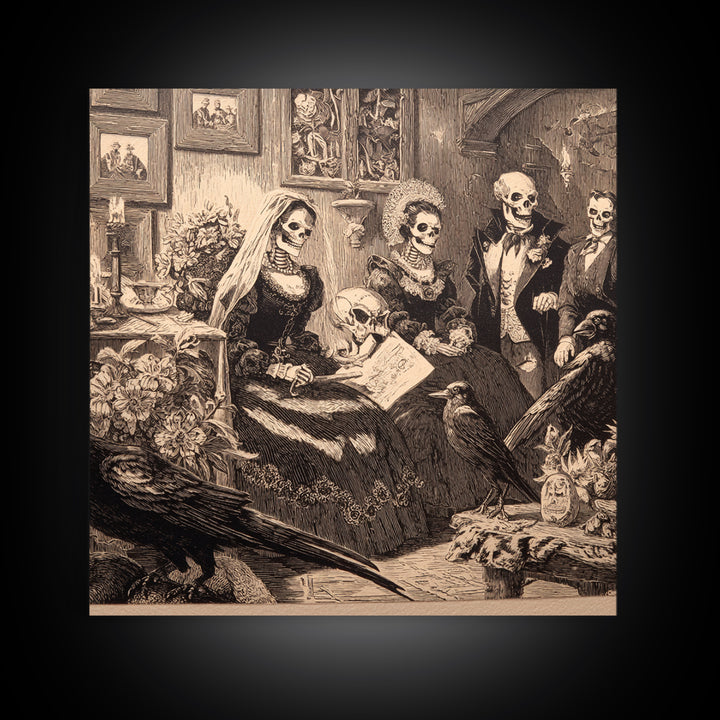 Victorian Mourning Halloween, Macabre Folk Print Art, Square Wall Art, Dark Halloween Decor, Canvas Print, Halloween Wall Art