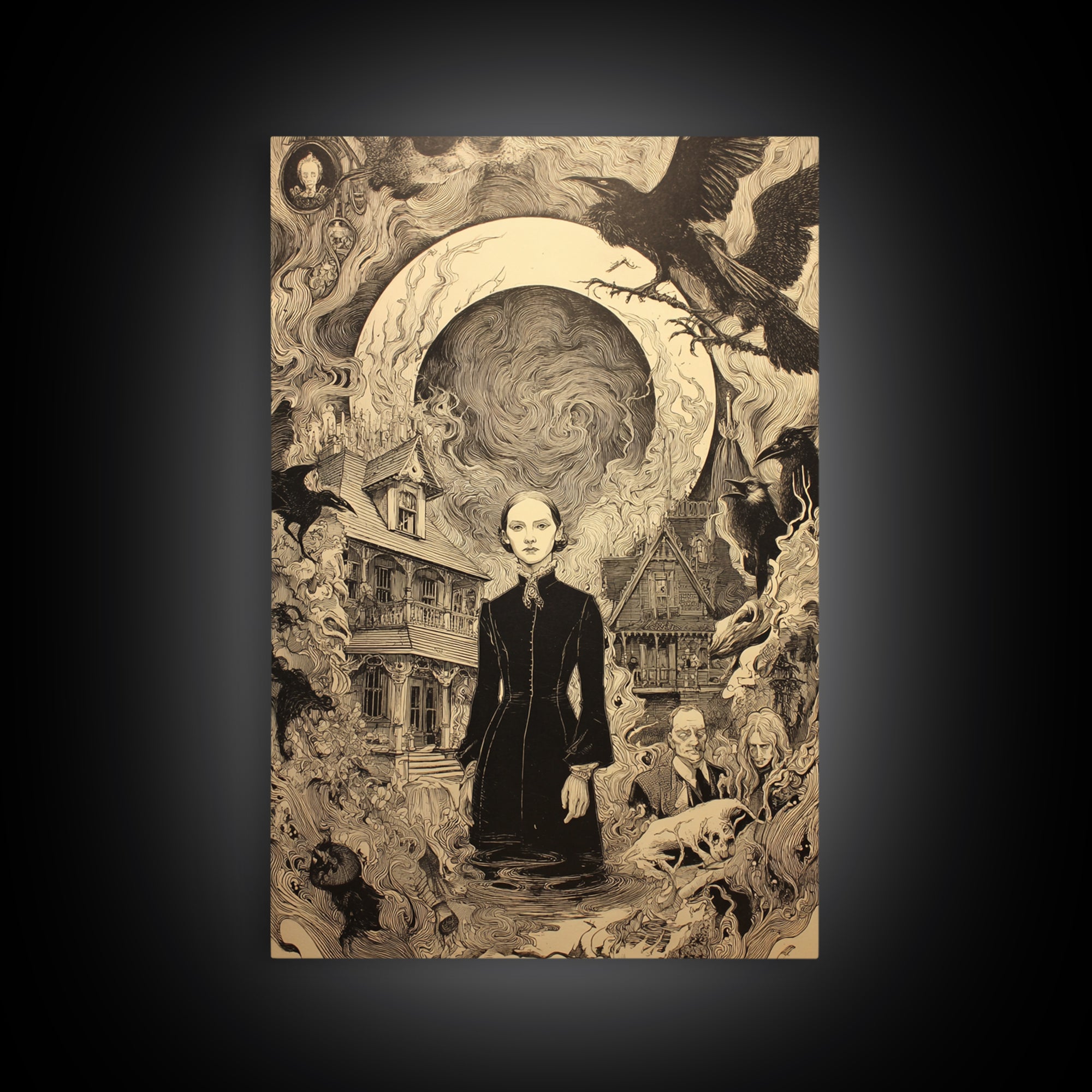 Victorian Mourning Halloween, Victorian Macabre Art, Vertical Wall Art, Macabre Wall Art, Framed Canvas Print, Halloween Wall Art