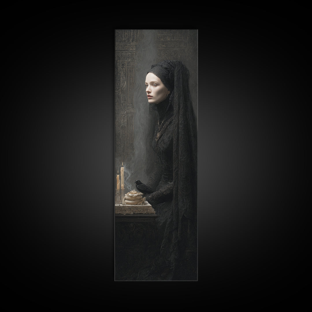 Victorian Mourning Halloween, Surreal Apocalyptic Art, Tall Narrow Wall Art, Gothic Horror Wall Art, Framed Canvas Print