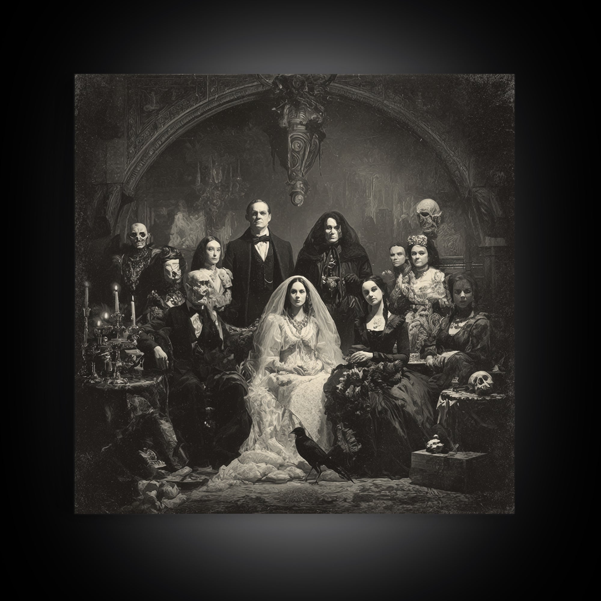 Victorian Mourning Halloween, Biomechanical Horror Art, Square Wall Art, Gothic Horror Wall Art, Framed Canvas Print, Halloween Wall Art