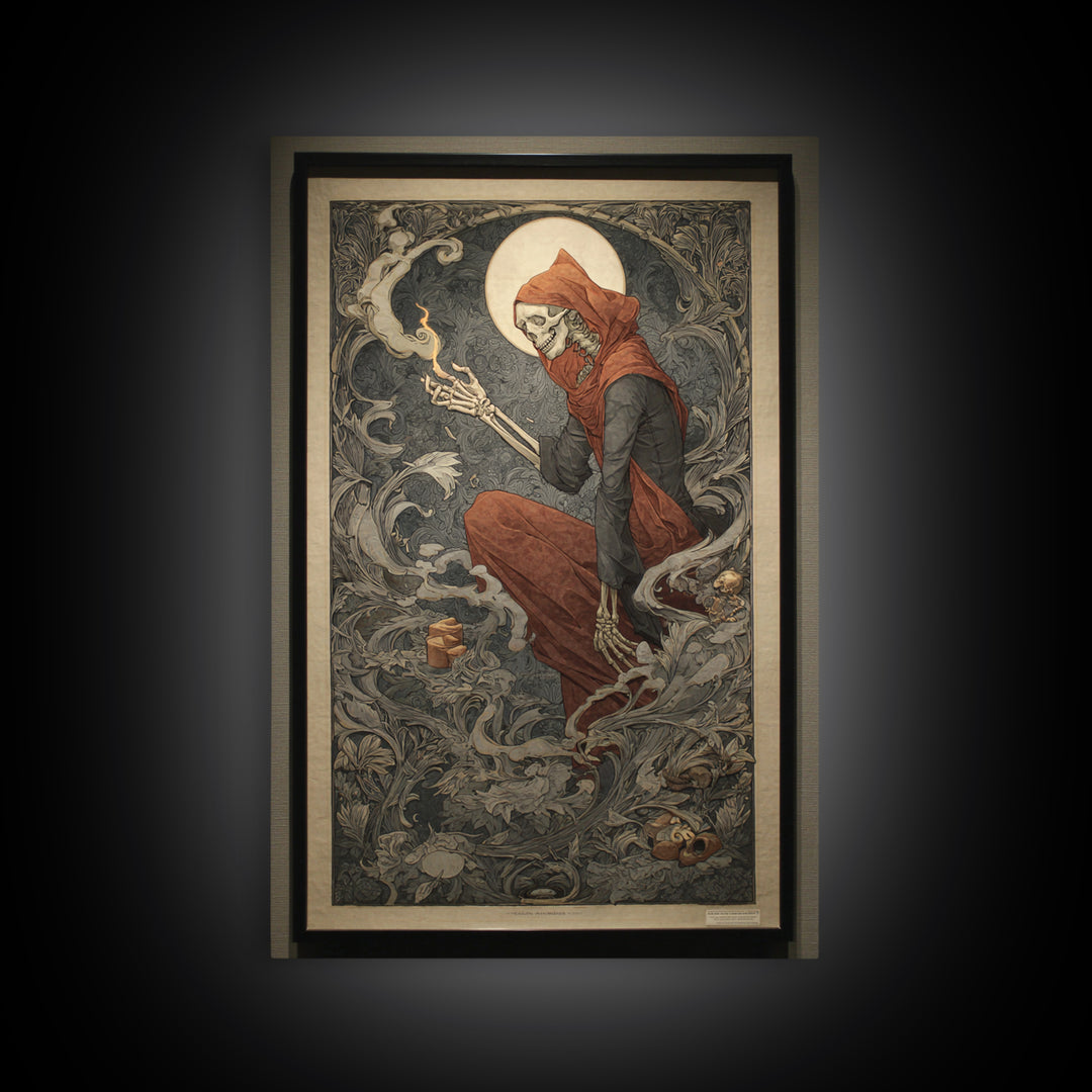 Art Nouveau Witchcraft, Danse Macabre Art, Vertical Wall Art, Dark Fantasy Wall Art, Canvas Print, Halloween Wall Art