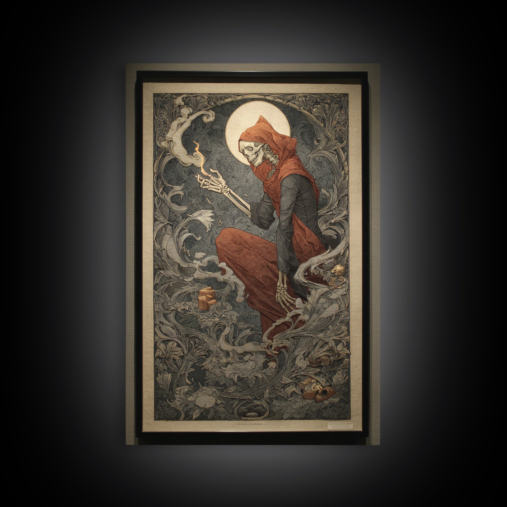 Art Nouveau Witchcraft, Danse Macabre Art, Vertical Wall Art, Dark Fantasy Wall Art, Canvas Print, Halloween Wall Art