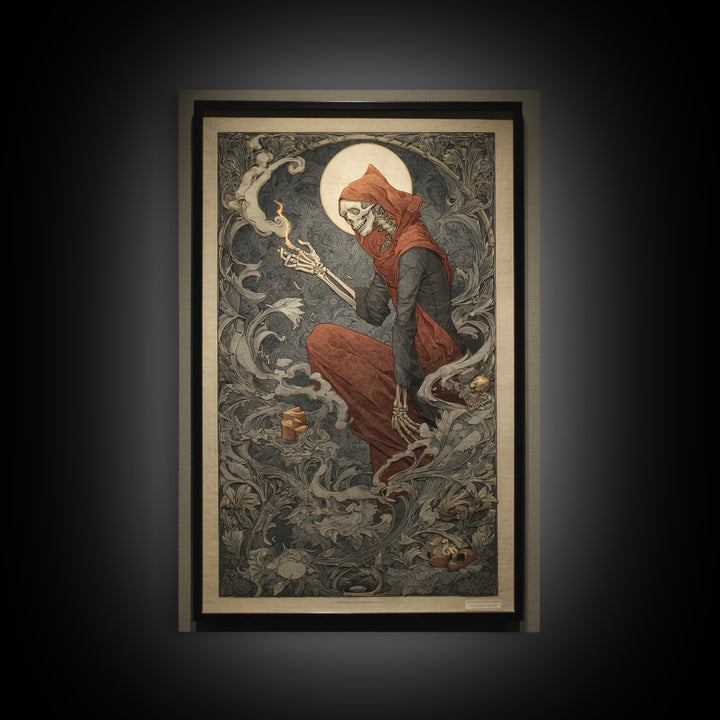 Art Nouveau Witchcraft, Danse Macabre Art, Vertical Wall Art, Dark Fantasy Wall Art, Canvas Print, Halloween Wall Art