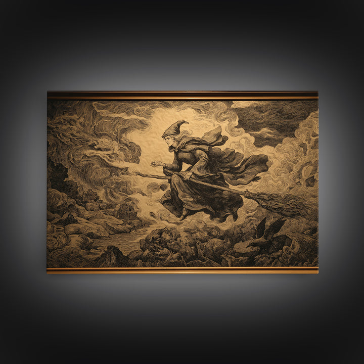 Art Nouveau Witchcraft, Baroque Witchcraft Art, Landscape Wall Art, Gothic Horror Wall Art, Framed Canvas Print, Halloween Wall Art