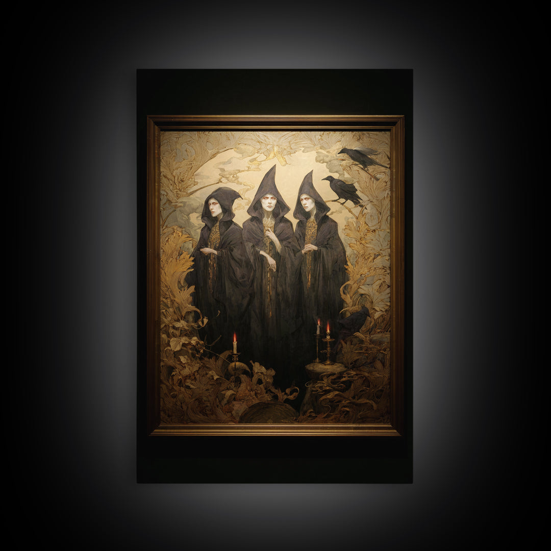 Art Nouveau Witchcraft, Dark Romantic Horror Art, Vertical Wall Art, Macabre Wall Art, Canvas Print, Halloween Wall Art
